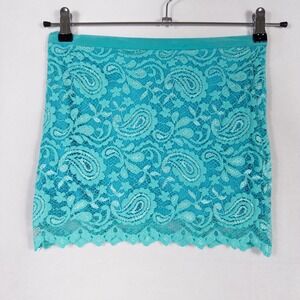 Gilber Gilmore Mini Skirt Womens XS Seafoam Blue Green Paisley Lace Flirty New